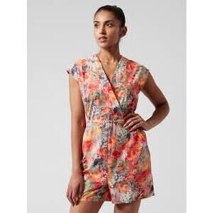 Athleta Women's Marlow Floral Tie Back Romper Lightweight Boho Size M Bloom Pink